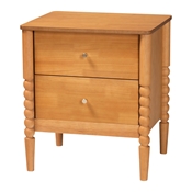 Baxton Studio Lucera Mid-Century Oak Brown 2-Drawer Bobbin Nightstand